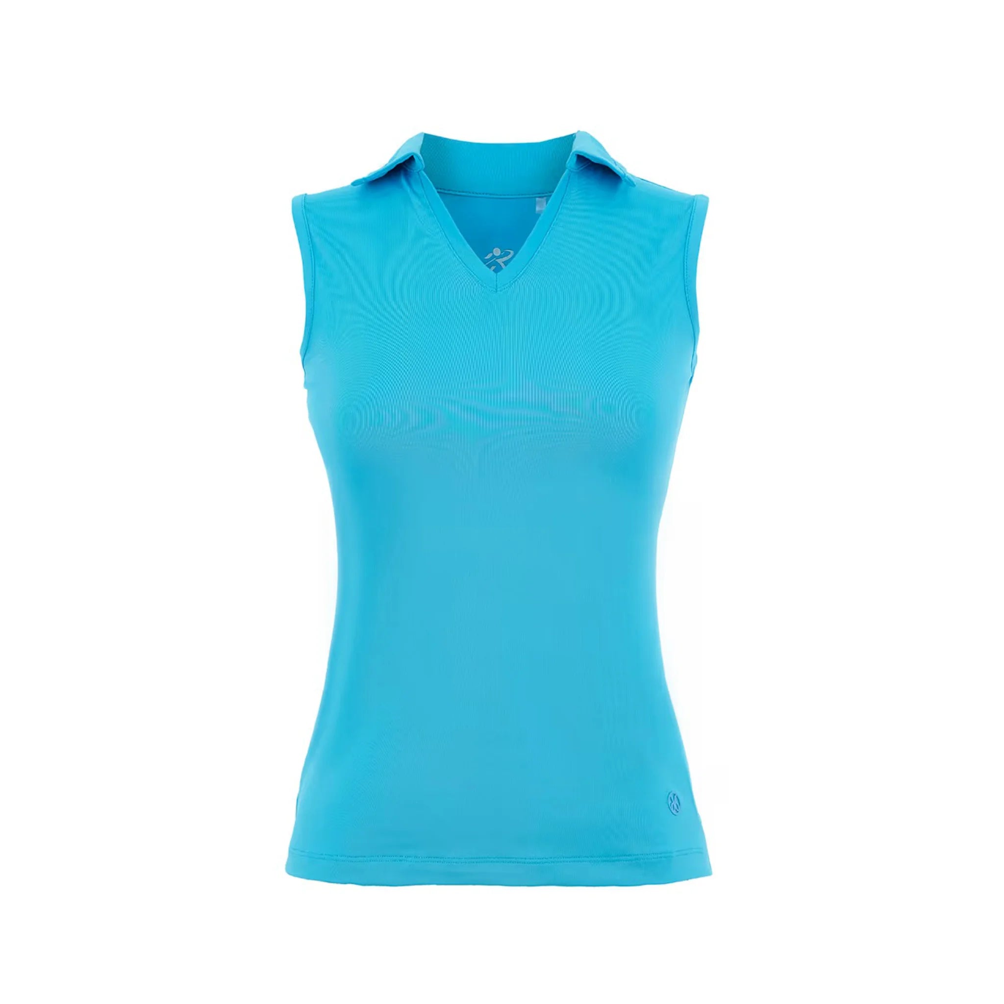 Turquoise Sleeveless V-Neck Collared Top