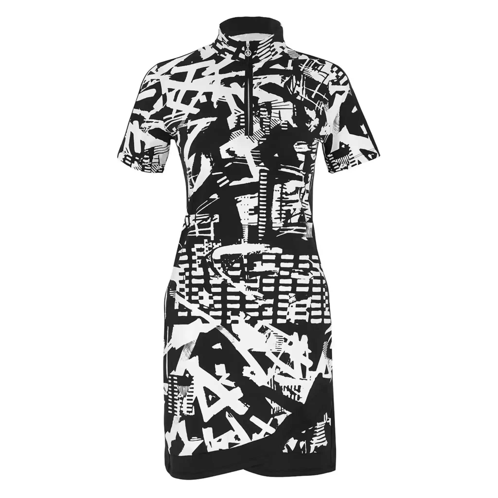 Matiere Urbaine Black & White Short Sleeved Zip Collar Dress